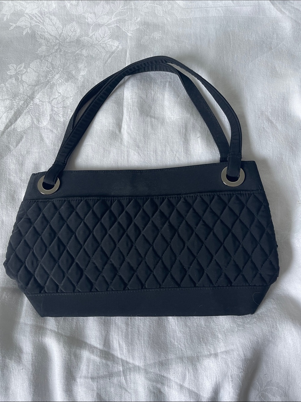 Vera Bradley Quilted Black Shoulder Bag with Silver Grommets